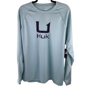 Huk Fishing Long Sleeve Performance Shirt Blue Size L UPF Moisture Wicking NEW